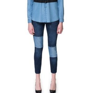 Zara patchwork distressed crop jeans